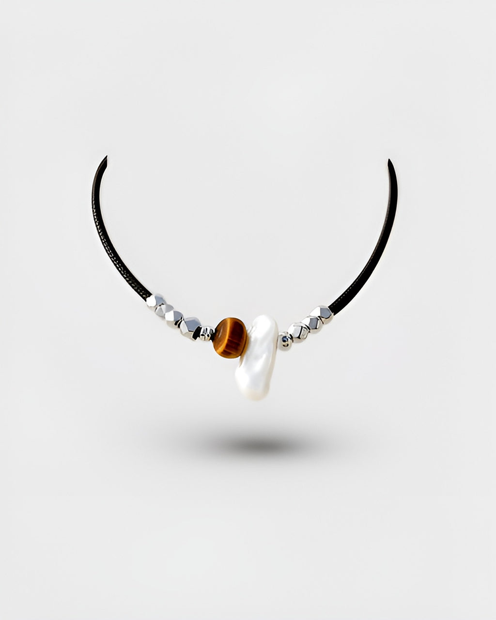 NK-01 tiger's eye + baroque pearl choker