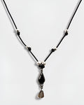 NK-04 black teardrop y-necklace, round beads
